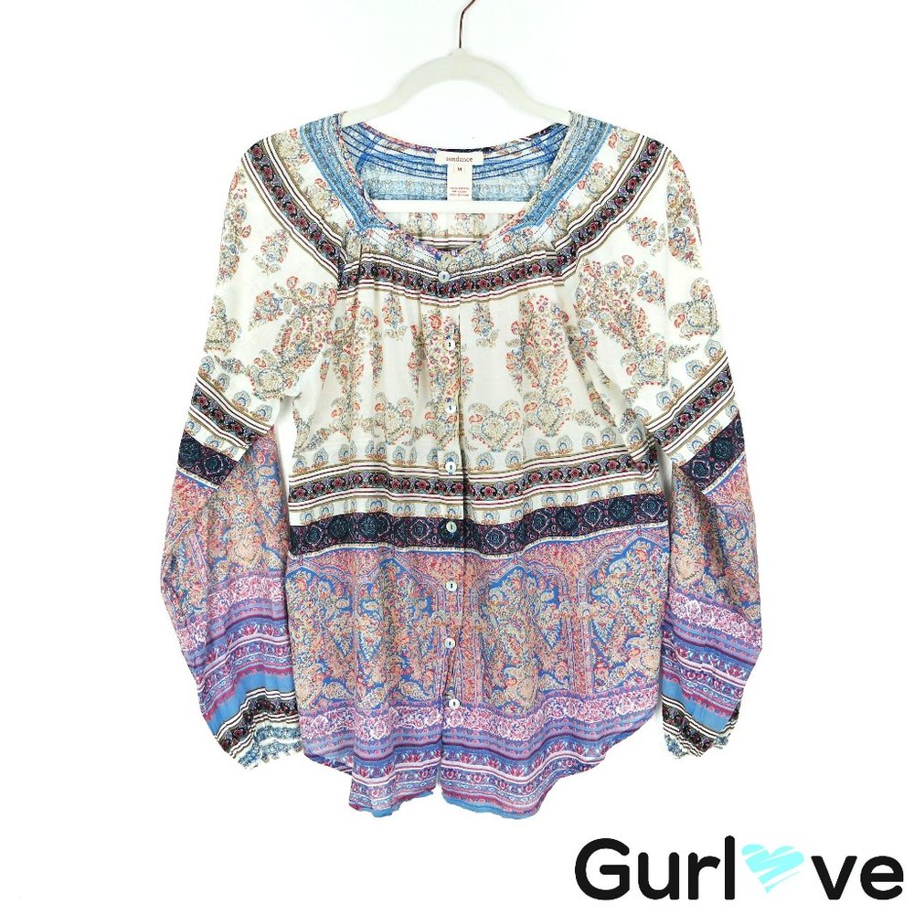 Sundance M Multicolored Paisley Print Button Top